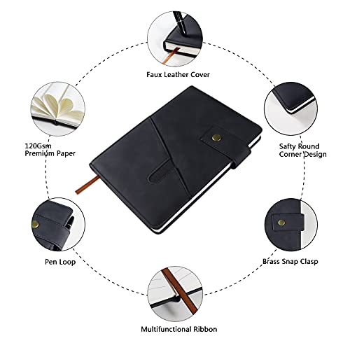 Black A5 Lined Leather Journal Notebook,Personalized Hardcover Journal Set With Pen & Gift Box,200Pages 100Gsm Thick Ruled Paper Daily Diary For Men Women School,Travel,Business,Work,Home Writing #TOP2