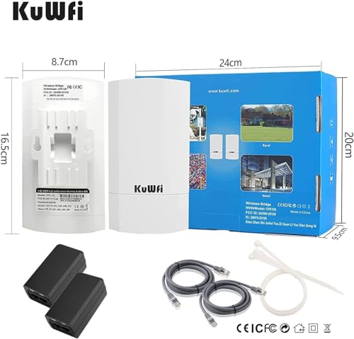 KuWFi Outdoor Wireless Bridge, 300Mbps WiFi Bridge,Indoor&Outdoor Point to Point Wireless Bridge Support 1KM Long Distance for Starlink Router, CCTV&Surveillance Camera, Ideal for Garden,Farm - Image 9