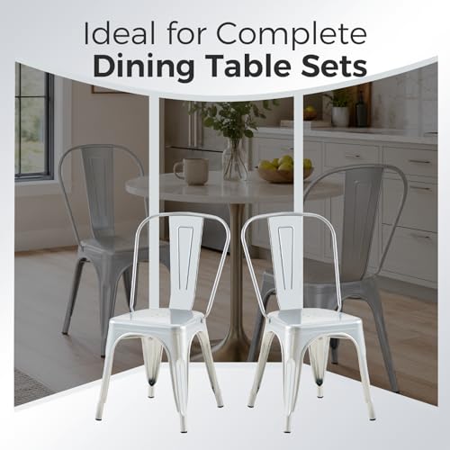 Image of Metal Dining Chairs with Backrest, Stackable, Silver, 12 Pack | Easy Assembly, Non-Slip Feet, 330 lb Capacity, Kitchen, Restaurant, Cafe, Pub, Covered Patio