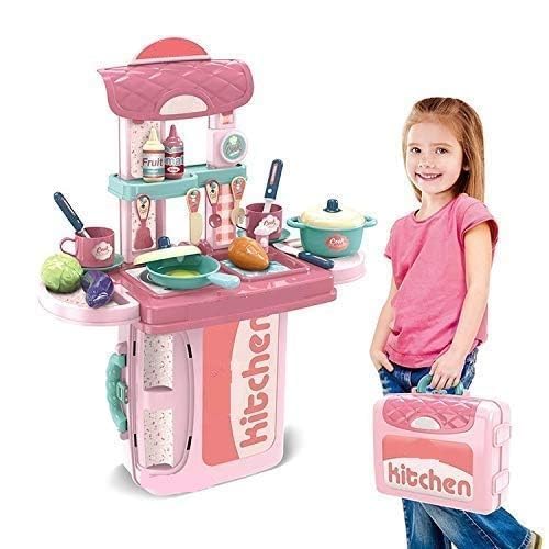Cojuz Mini Pink Kitchen Set Pretend Play Toy for Kids Portable Cooking Suitcase 3 in 1 1