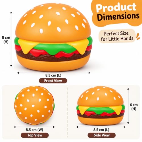 Image of Burger Squishy Toy, Soft Squeeze Fidget Toys with Colorful Food Designs, Burger Novelty Toys for Boys & Girls, Stress Relief Squeeze Toys for Home, Travel & Play, Pack of 1