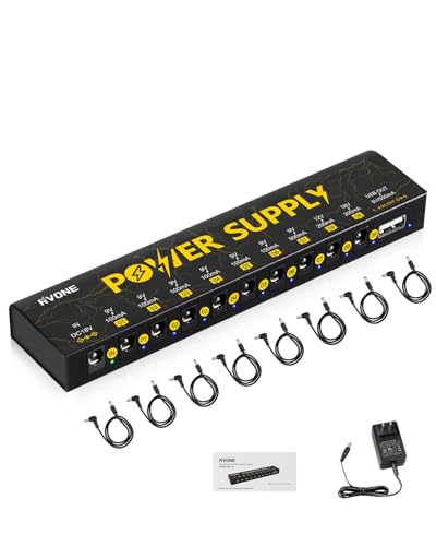 RVONE Guitar Pedal Power Supply with 10 Isolated DC Outputs and USB, Short-Circuit Protection, Noise...