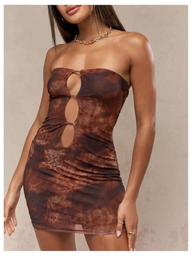 Image of Milumia Women's Tie Dye Cut Out Mini Tube Dress Sexy Bodycon Strapless Mesh Dresses Multicolor Small