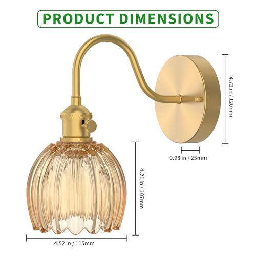 Image of Wall Sconces Lights Lamp for Bedroom Bathroom, Modern Vanity Light Fixtures, Wall Mount Lighting Vintage Tulip Amber Glass Shade for Living Room Mirror Hallway Kitchen