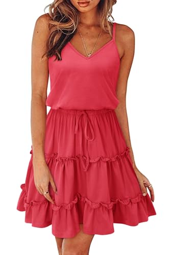Image of Newshows Women's Summer Casual Dress Cute A Line Ruffle Hem Flattering Fit Beach Vacation Sundress