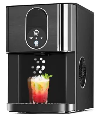 Cowsar Nugget Ice Makers Countertop, Soft Chewable Pellet Ice Machine with 44lbs/Day, Self-Cleaning, Water Reservoir, One-Click Operation Crushed Ice Makers for Home/Kitchen/Office, Black Stainless