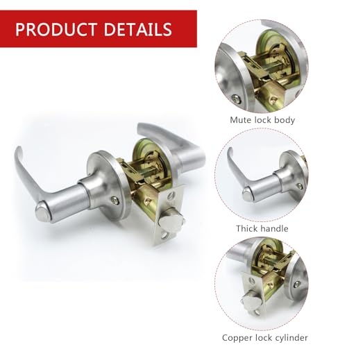 Door Handles - Bedroom Door Handle with Lock,Aluminium Alloy Door Handle,Contemporary Design for Internal Wooden Doors150×120mm(Silver-1Pcs, 30-50mm)