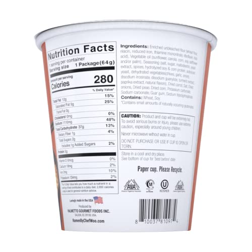 RAMEN EXPRESS Hot & Spicy Chicken Flavor Ramen Cup Noodle, 2.25 Oz Each (Pack Of 12) by Chef Woo | Vegetarian | Halal | Egg-Free and Dairy-Free