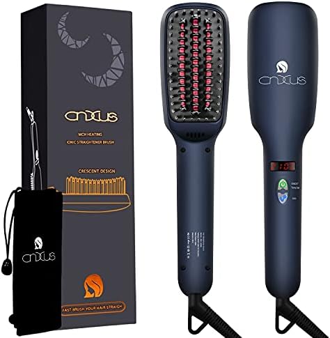 Ionic Hair Straightener Brush, CNXUS MCH Ceramic Heating + LED Display + Adjustable Temperatures + Anti Scald Hair Straightening Brush, Portable Frizz-Free Hair Care Silky Straight Heated Comb