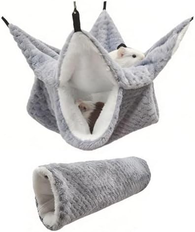 Juego de 2 hamacas para cobayas, doble capa, camas colgantes para animales pequeños, de franela suave, hamaca, túnel de hámster, para hámsters, hurones, ratas, chinchillas, escaleras de azúcar