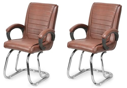 Image of GOYALSON Home Exclusive Visitor Study Reception Chair with Arm Rest and Heavy Frame with Cushioned Seat Back (2, Tan, SS 303 Stainless Steel Frame)