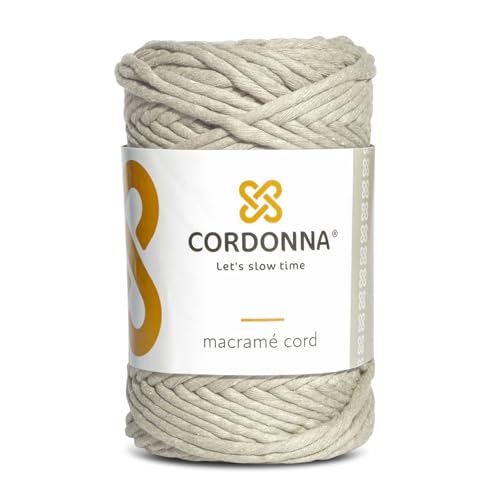 Image of 5mm Macrame Cord Cotton with 80 Threads | 100m Twisted Macrame Twine for Crafts | Colored Cotton Rope String for Crafts, Wall Hanging and Plant Hangers | Macrame Supplies | Cordonna | Light Beige