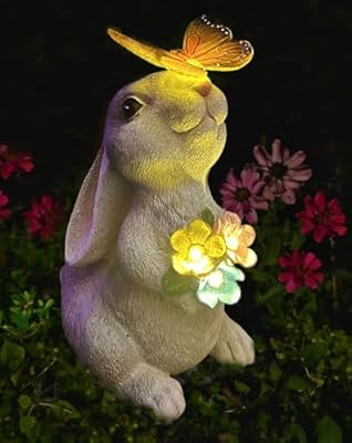 YODY Solar Garden Statues Outdoor Decor- Yard Decorations for Patio, Balcony, Backyard, Lawn Ornaments - Rabbit Figurines with LED Light- Unique Birthday House Warming Gifts for Women, Mom, Grandma