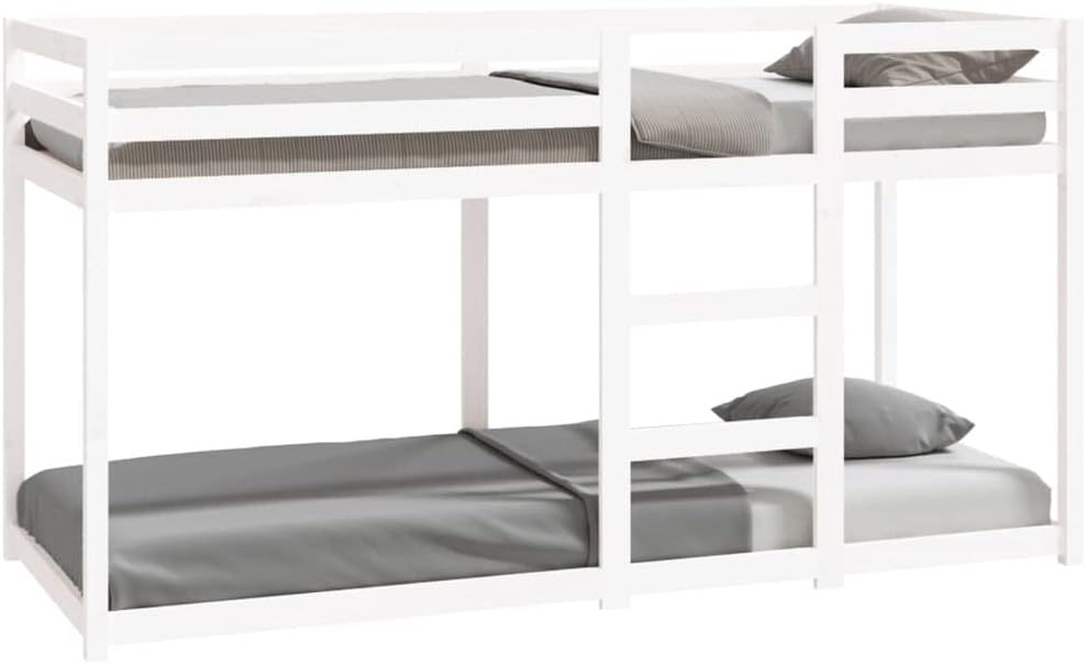 vidaXL Litera Cama Individual Doble Mueble Dormitorio Escalera Barandillas Protección Juvenil Niños Infantiles de Madera Maciza de Pino Blanca