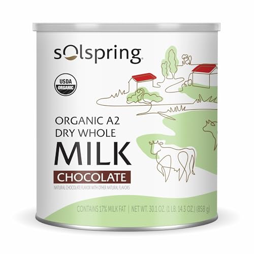 Dr. Mercola Solspring Organic A2 Dry Whole Milk - Powdered Milk with A2 Beta-Casein for Less Digestive Discomfort - Organic, Gluten-Free &amp; Soy-Free - Chocolate Flavor - 17.4 oz (15 Servings)