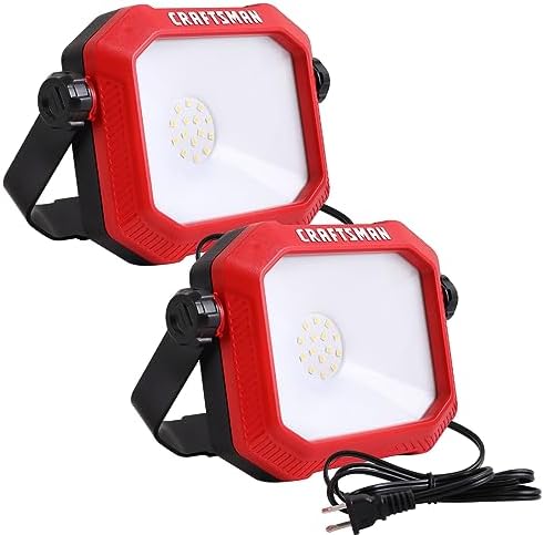 CRAFTSMAN 1100 Lumens 4000K LED Tiltable Portable Work Light with 2-in-1 Adjustable Metal Rotating Stand and Handle, Impact-Resistant Glass Lens, 5FT Power Cord, ETL, 2 Count(Pack of 1)