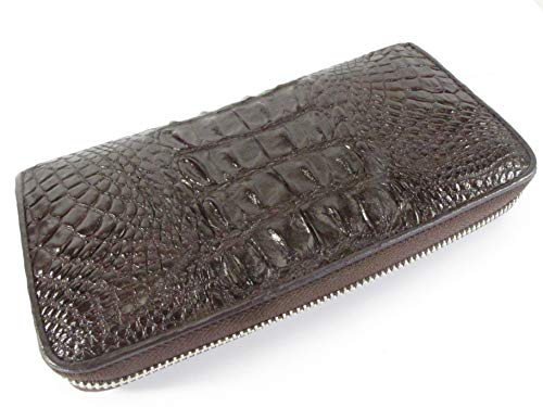 Pelgio Genuine Crocodile Hornback Skin Leather Zip Around Long Wallet (Chocolate Brown) #TOP20