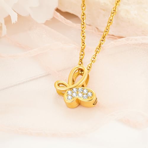 XIUDA Cremation Urn Necklace for Ashes with Crystal Butterfly Urn Jewelry Stainless Steel Memorial Keepsake Urn Pendant for Women4