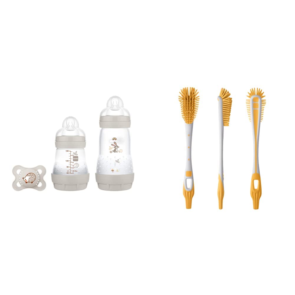 MAM Easy Start Colours Of Nature – Kit Débutant Anti-Coliques Bébé 0+ Mois – 2 Biberons + Tétine, Autostérilisant, Motif Chouettes Mignon