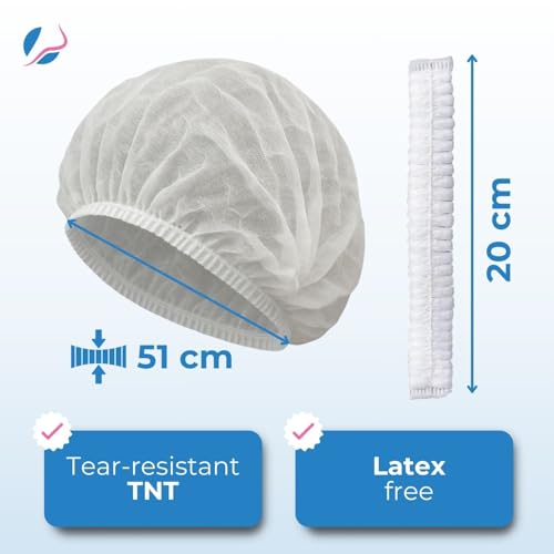 Pedsox, 100 Stück Einweg Haarnetz TNT Modell Plissè, Kopfhauben, verstärkter Elastischer Rand, für den Privaten und Gewerblichen Gebrauch, Weiß