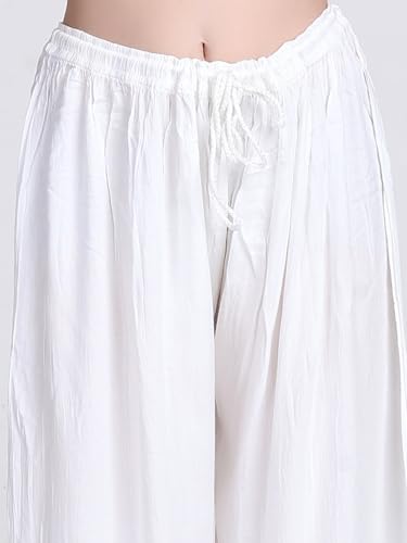 Image of Khaka Women's Lucknowi Chikankari Handwork Cotton Palazzo | Soft Cotton Fabric | Free Size Fits Waist 26-46 Inches | White