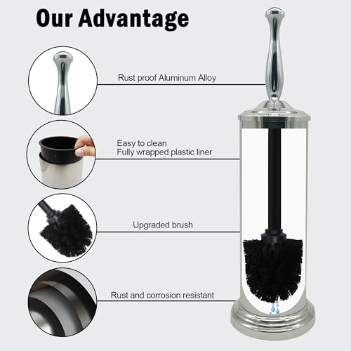 Image of Chrome Silver Metal Toilet Bowl Brush with Handle Lid Holder, Durable Bathroom Cleaning Tool for Easy Toilet Maintenance, Bathroom Toilet Brush for Efficient Cleaning and Hygiene