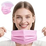 4-Ply Filter Individually Wrapped Pink Disposable Face Masks White Lining Soft Earloops, Latex-free for Adults Women Teen Girls for Daily Protection Large 50 Pack