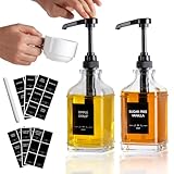 Alotpower 2-Pack 16oz Glass Coffee Syrup Dispenser Bottles, Empty Square Dispenser for Coffee Bar with 1/4oz Pump - Kit Includes 36 Labels & Marker