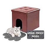 Picture of MEEXPAWS Cat Litter Box Enclosure Furniture Hidden, Cat Washroom Bench Storage Cabinet Small 19.7'' x 19.7'' x 19.7''| Dog Proof | Waterproof Inside | Easy Clean | Easy Assembly | Odor Control(Brown)