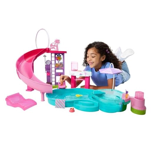 Barbie - Piscina dei Sogni, set con 6 aree di gioco tra cui scivolo e idromassaggio, cuccioli, galleggianti e oltre 20 accessori inclusi, giocattolo per bambini, 3+ anni, JKG83