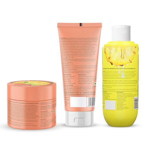 PLIX - THE PLANT FIX Peaches & Lemon Detan Bump Eraser Scrub (200g), Body Lotion SPF 30 (150ml), & Pineapple Smooth Skin Juicy Body Wash (236ml) | Removes Tan, & Smoothens Strawberry Skin