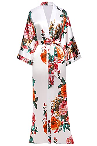 Image of BABEYOND Women's Kimono Robe Long Satin Silky Floral Lightweight Bridesmaid Wedding Bachelorette Party Robe