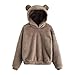 Ansenesna Damen Hoodie Mit Ohren Flauschig Warm Kapuze Elegant Pullover Frauen Plüsch Fleece Einfarbig Pulli