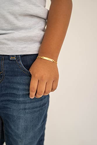 Baby Id Bracelet - Unique Jewelry for Children's - Yellow 14k Gold Bar Bracelets - Free Engraving Newborn Kids Name Gift Adjustable Size 5'' to 6''2