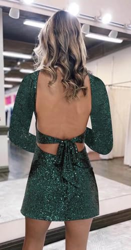 BOLENSYE Long Sleeve Sequin Homecoming Dresses for Women Sparkly HOCO Short Tight Prom Cocktail Party Gown with Slit2