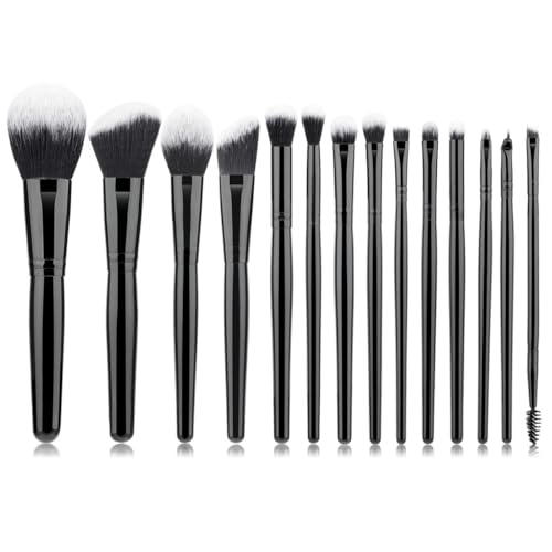 Ensemble pinceaux maquillage 14 pièces avec manche noir brillant ergonomique - 2