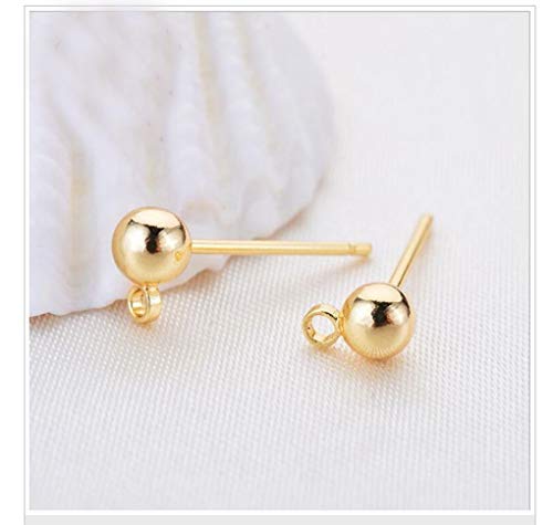 20pcs Hypoallergenic Earring Posts Stud Earrings 5mm Ball Post with Loops Earnut Backs Gold Plated Brass for Jewelry Making CF218-4