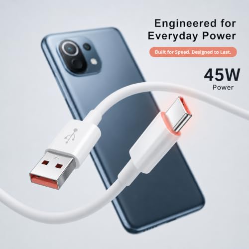 Image of 45W Flash Charging USB Type-C Cable Compatible with Infinix Note 50X, Note 50 Pro+, Note 40 Pro+, Note 40 Pro, Note 40, GT 20 Pro, Zero 40, Zero 30, Smart 9, Hot 50 Series, 1 Meter White