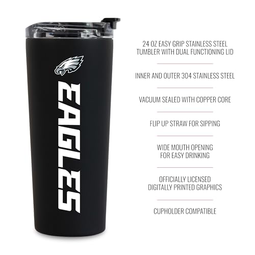 Image of Rico Industries NFL Football 24oz Stainless Steel Tumbler with Lid and Dual Functioning Lid