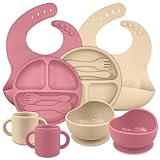 TQONEP Silicone Baby Feeding Set,Baby Led Weaning Supplies Suction Divided Plates Adjustable Silicon