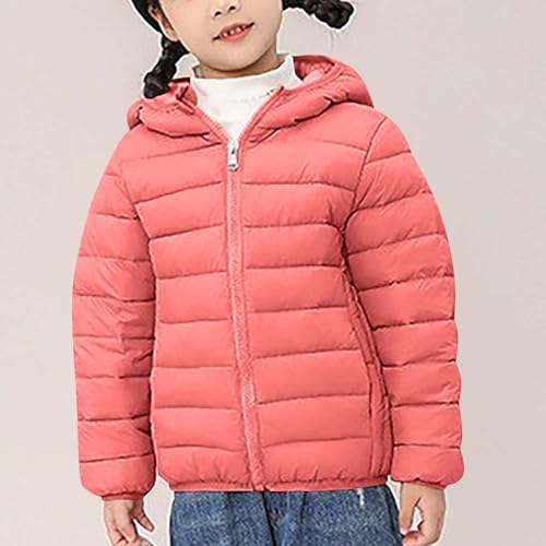 Unisex Boys Girls Lightweight Down Jacket Long Sleeved Hooded Fashion Solid Windproof Warm Puffer Jacket 3-16 Years3