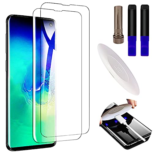 Johncase [2 Pack] Screen Protector Compatible for Samsung Galaxy S10 Plus / S10+, Fingerprint ID Full Edge 3D Curved Tempered Glass Film W/UV Liquid Adhesive Light Installation Kit [Case Friendly]