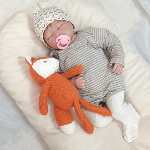 FLUFFYFUN 100% Bio-Baumwolle Kuscheltier Fuchs Baby 18cm - stofftier für Neugeborene (Orange)
