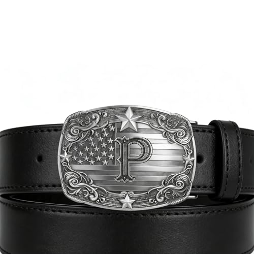 Image of Western Belt Buckle for Men Vintage Cowboy Rodeo Texas Initial Letter ABCDJMR to Z Belt Buckles