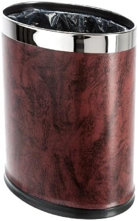Brelso 'Invisi-Overlap' Open Top Leatherette Trash Can, Small Office Wastebasket, Modern Home Décor, Oval Shape (Burgundy)