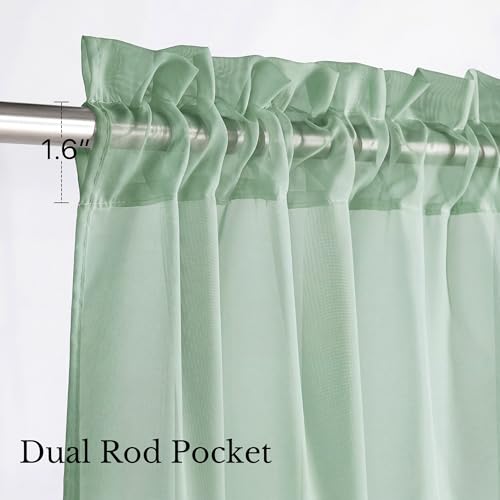 Image of NICETOWN Sage Green Sheer Curtains 63 Inches Long, W42xL63, 2 Panels | Rod Pocket Lightweight Drapes Voile Sheer Air & Breathable Home Decor Window Treatments for Bedroom