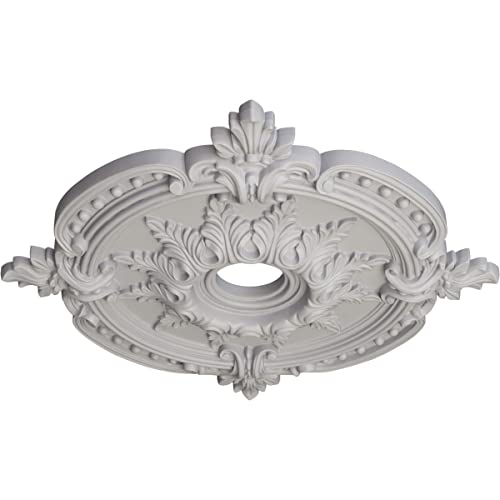 Image of Ekena Millwork CM28BEUWF - 28 3 /8 inchOD x 3 3 /4 inchID x 1 5 /8 inchP Benson Classic Ceiling Medallion (Fits Canopies up to 6 1 /2 inch) - Ceiling Medallion, Ultra Pure White