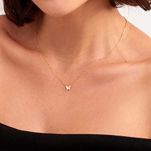 Gelin Real Diamond 10k Solid Gold Mini Butterfly Necklace for Women, 18 inch2