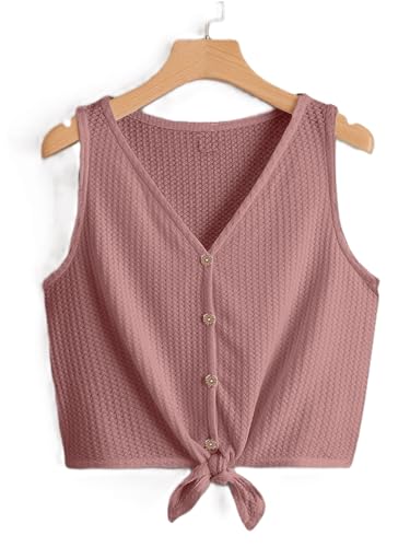 Image of Zilcon Women's Waffle 2025 Summer Causal Sexy Sleeveless Blouse V-Neck Twist Front Tee T-Shirt Crop Tops for Wome
