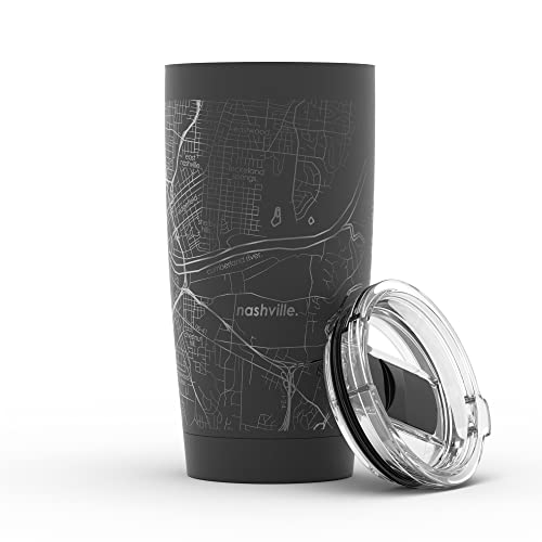 Well Told Engraved Nashville Tennessee Map Insulated Coffee Tumbler, Etched Stainless Steel Mug (20 oz, Black) City Map Insulated Tumbler, Custom Travel Mug, Outdoor Drinkware